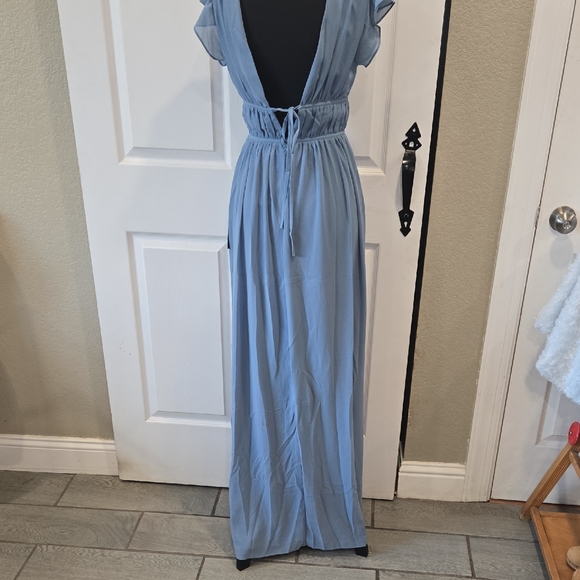 Lulu's Blue Sleeveless Plunge Neck Maxi Dress - Picture 9 of 11